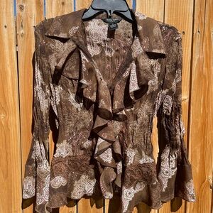 Sunny Taylor Brown Paisley Ruffle Blouse